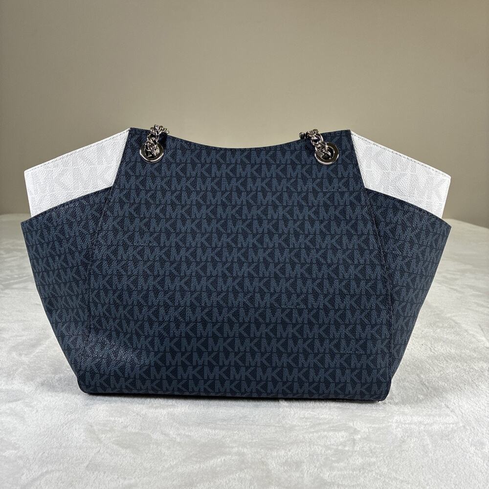 NWT Michael Kors Jet Set Travel Large Chain Shoulder Tote Bag Navy Multi Charity - Picture 3 of 16